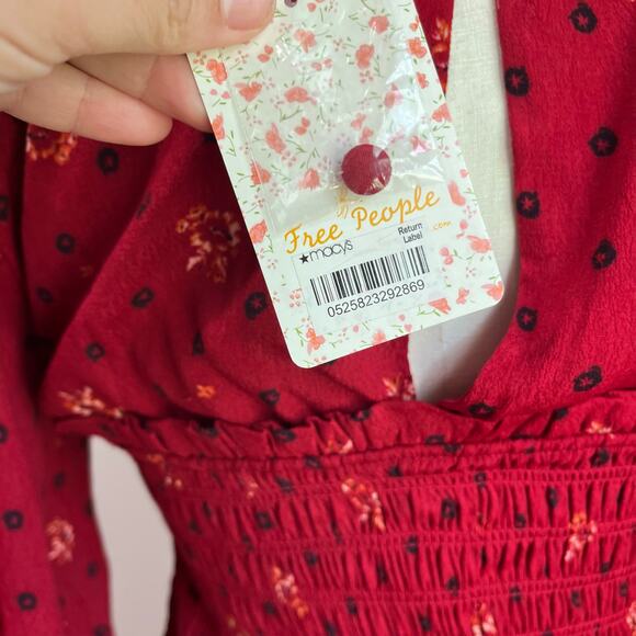 Free People Red Ruby Combo Two Faces Smocked Mini Dress Size Small - Picture 4 of 14